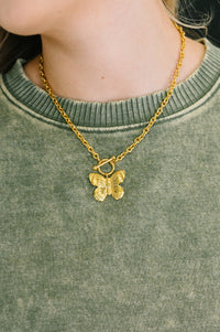 Flutter & Shine Butterfly Pendant Necklace in Gold