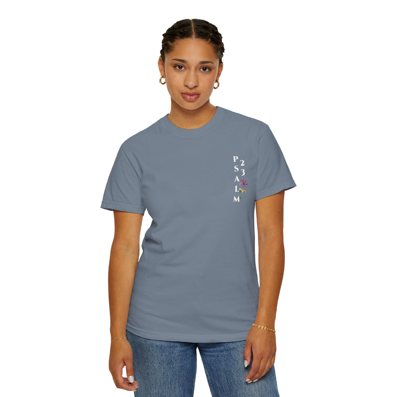 Psalm 23 Scripture Tee – “The Lord Is My Shepherd” | Unisex Christian T-Shirt with Floral Design
