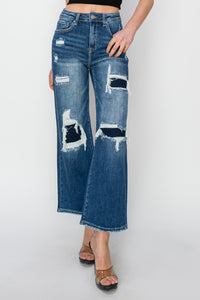 Lucy Risen High Rise Patch Detailed Wide Leg Crop Jeans