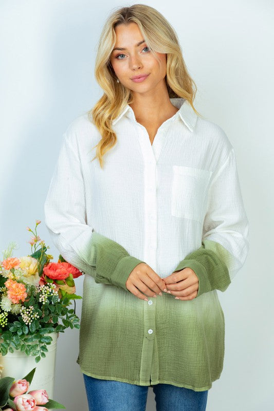 Cotton Gauze Deep Dye Shirt in Olive