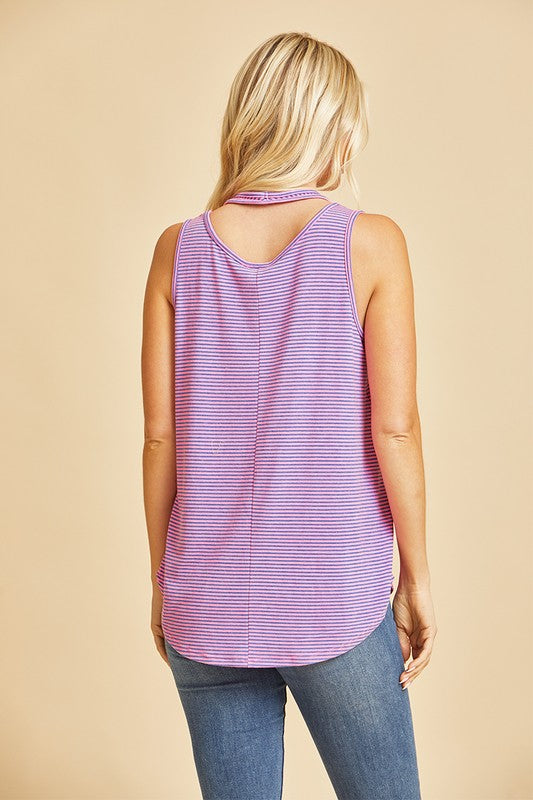 Tank Top Halter V-neck on lightweight Bulgari in Navy/N.Pink