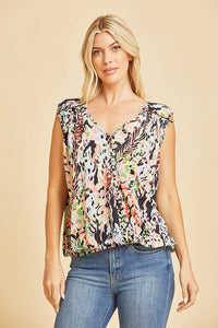Sleeve Less Top On Lightweight Bulgari in Black Multi
