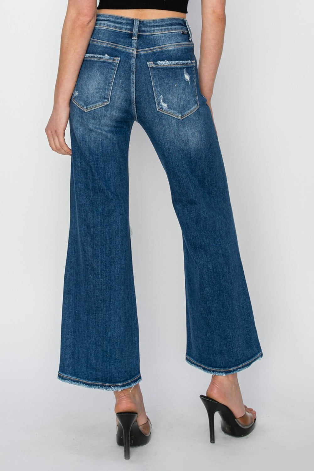 Lucy Risen High Rise Patch Detailed Wide Leg Crop Jeans