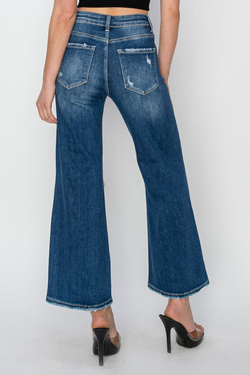 Lucy Risen High Rise Patch Detailed Wide Leg Crop Jeans