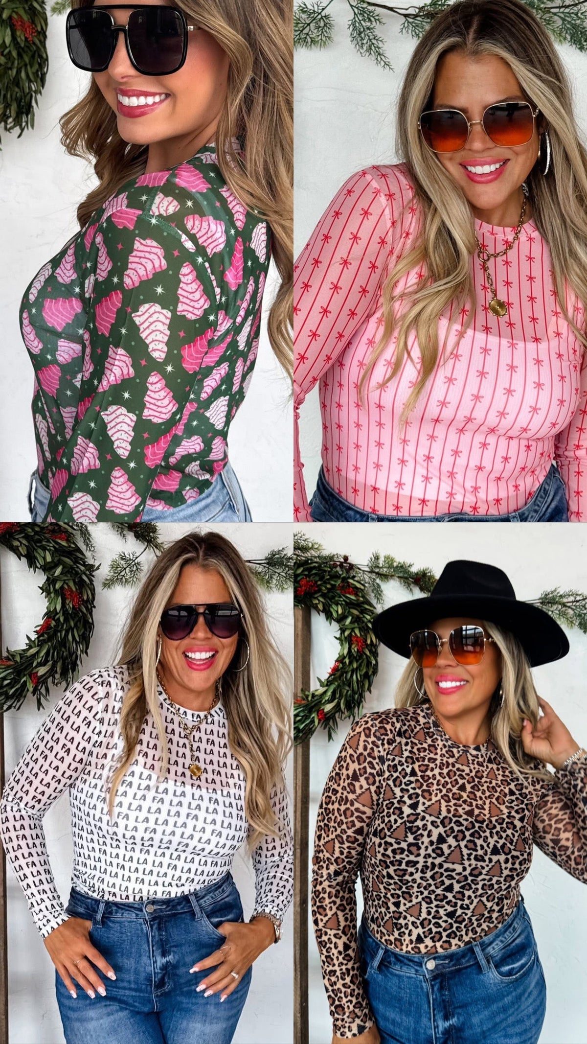 PREORDER: Christmas Printed Mesh Tops