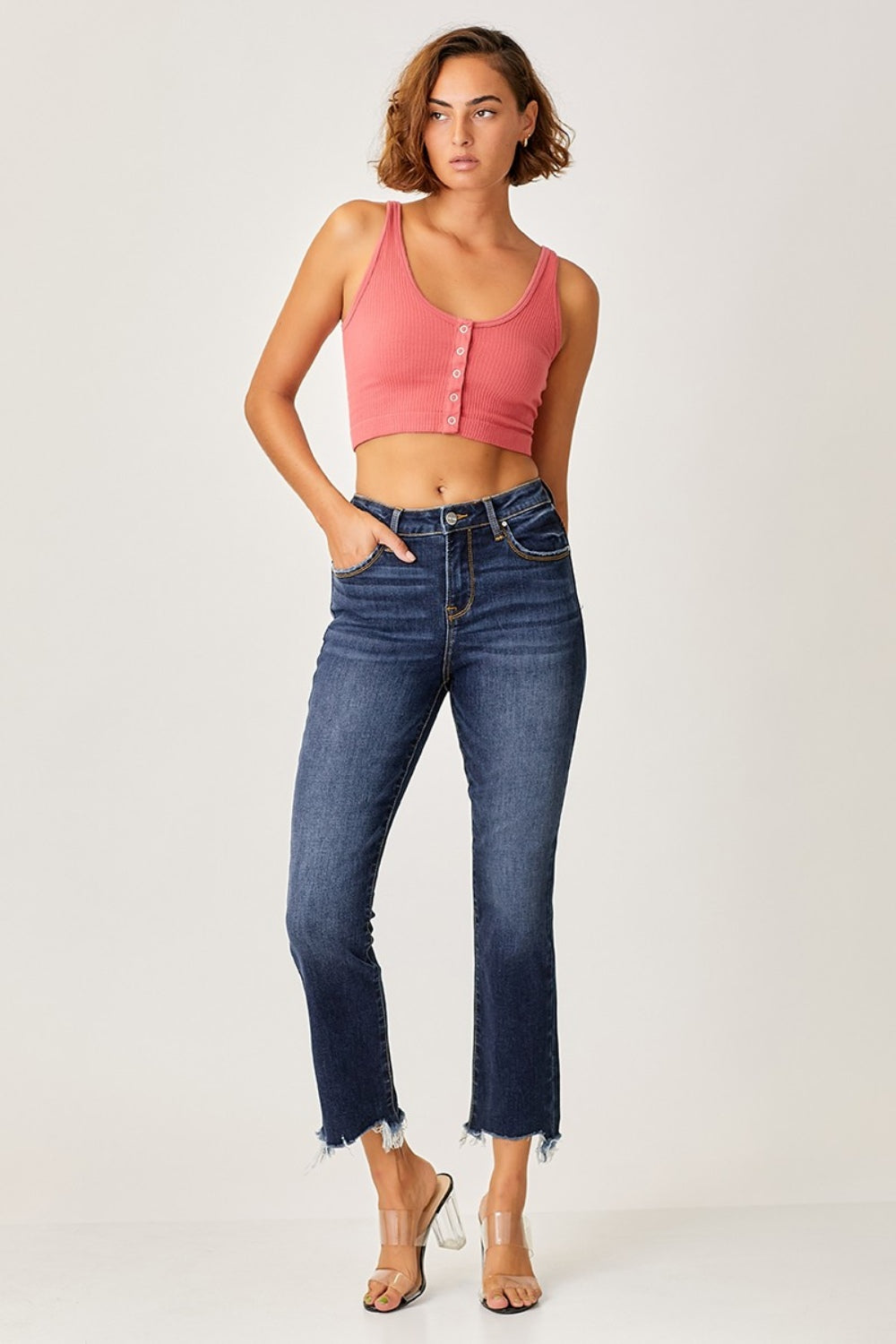 Kinsley Risen Frayed Hem Cropped Straight Jeans