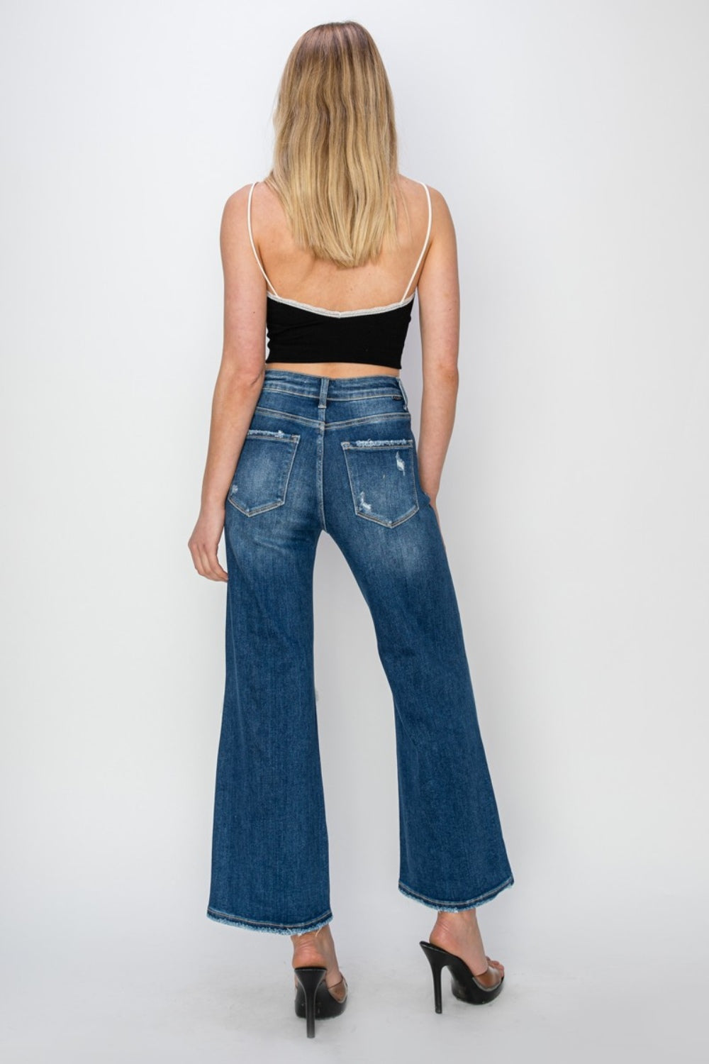 Lucy Risen High Rise Patch Detailed Wide Leg Crop Jeans