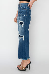 Lucy Risen High Rise Patch Detailed Wide Leg Crop Jeans