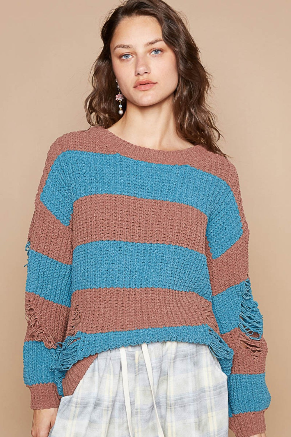 Nevaeh Striped Distressed Sweater