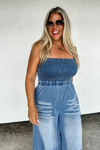 PREORDER: Denim Crush Smocked Romper