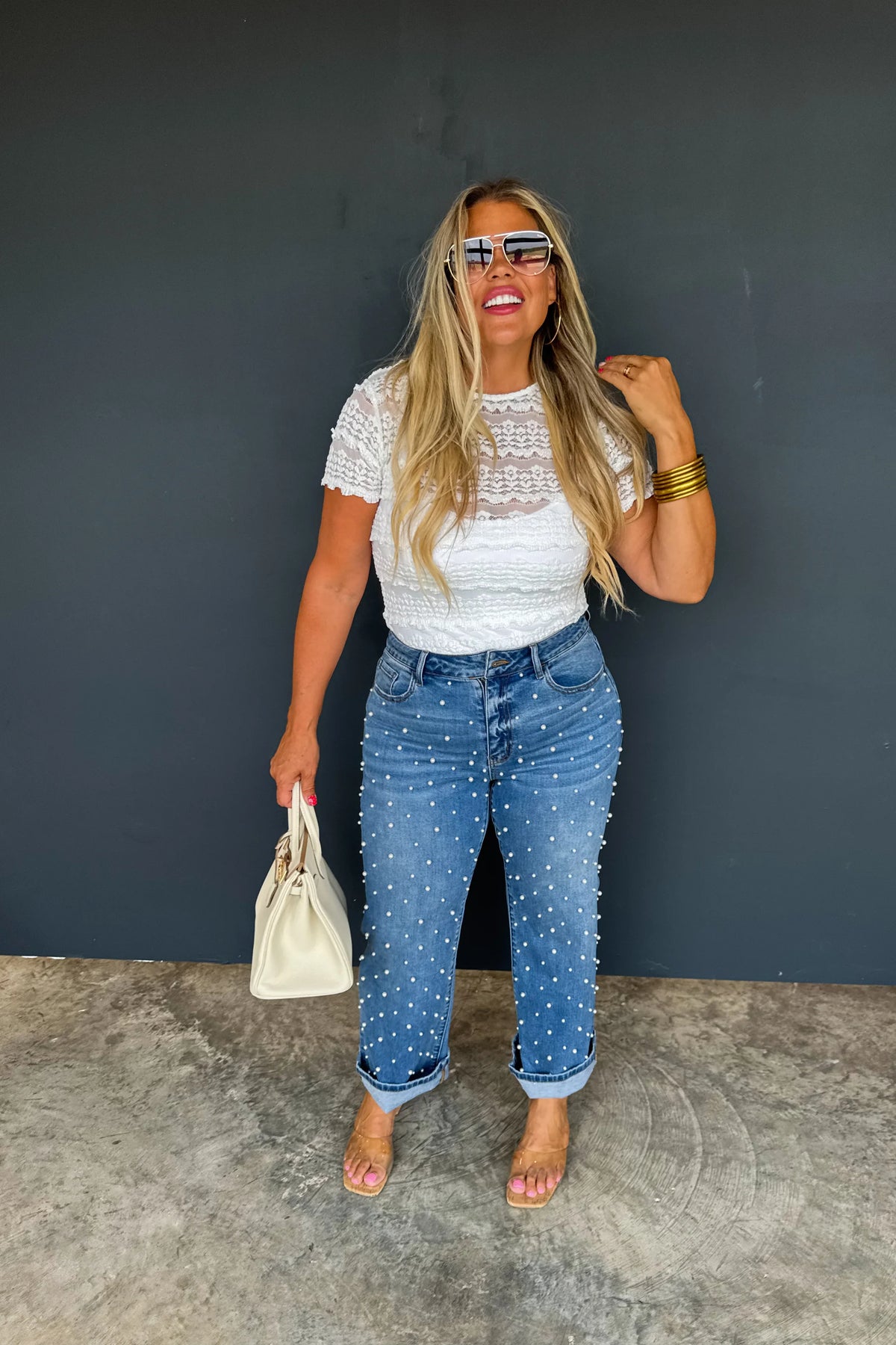 PREORDER: Denim & Pearls Crop Jeans