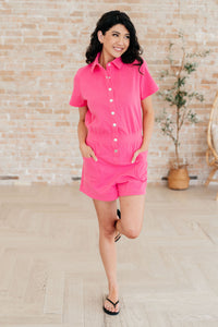 Break Point Collared Romper in Hot Pink