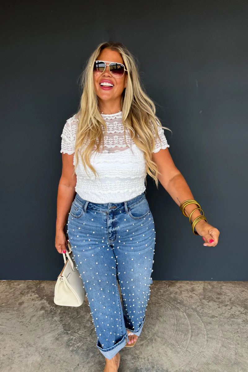 PREORDER: Denim & Pearls Crop Jeans