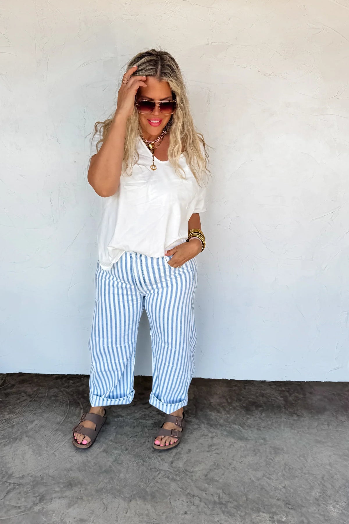 PREORDER: Beachy Stripe Barrell Jean