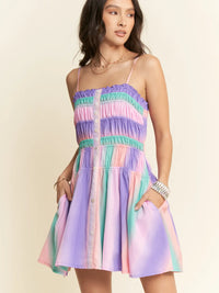 Multi Color Ombre Printed Bodice Button Up Dress