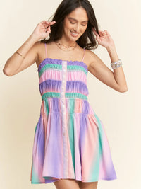Multi Color Ombre Printed Bodice Button Up Dress