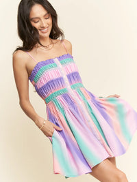 Multi Color Ombre Printed Bodice Button Up Dress
