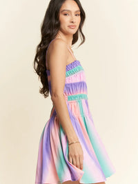 Multi Color Ombre Printed Bodice Button Up Dress