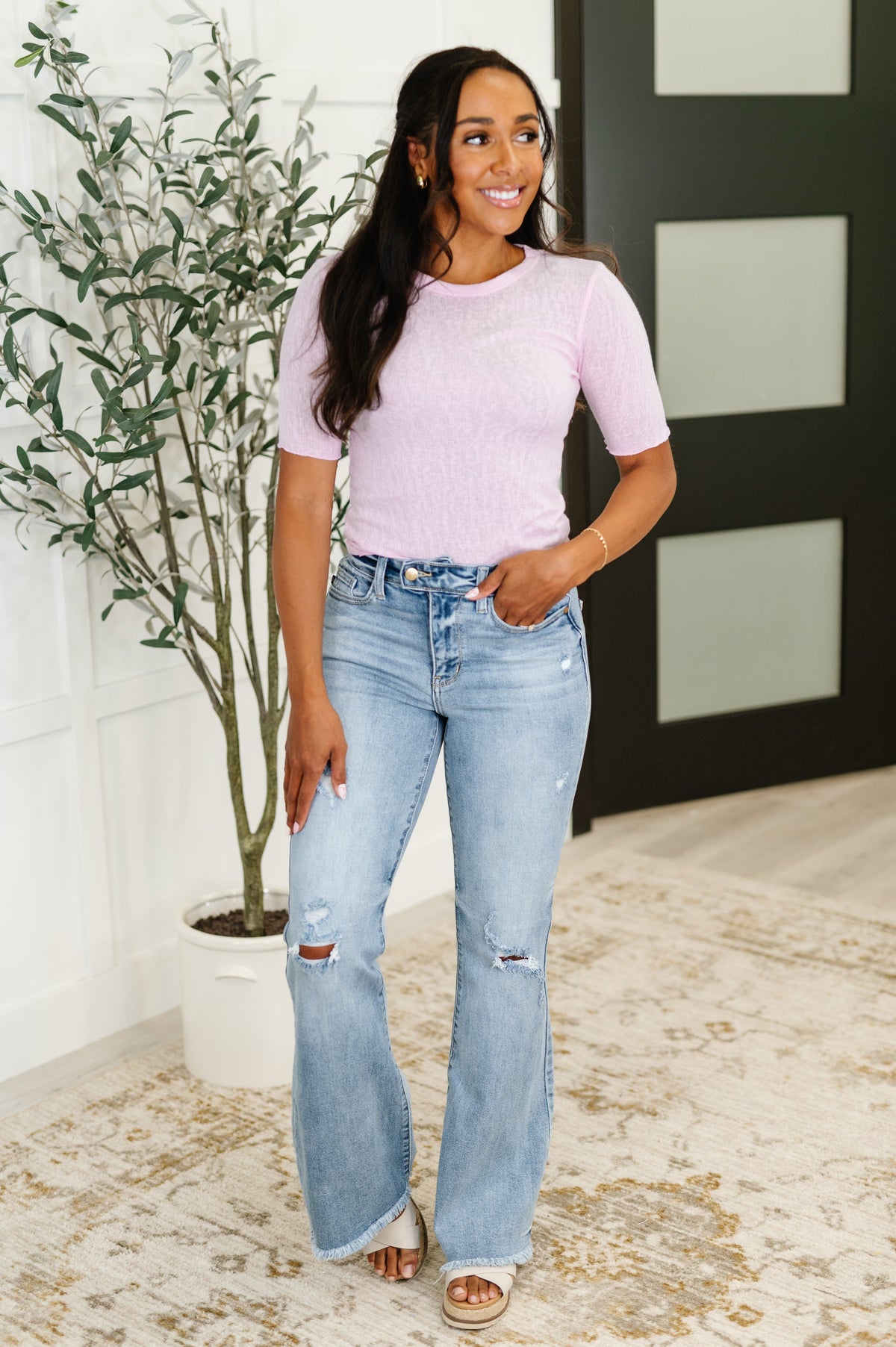 Knit Pick Basic Tee in Pink