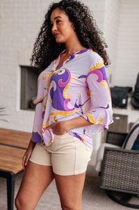 Lizzy Bell Sleeve Top in Regal Lavender and Gold