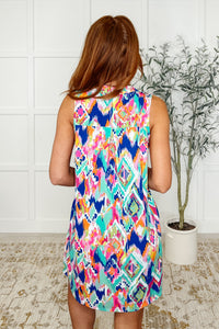 Lizzy Tank Dress in Teal and Pink Ikat