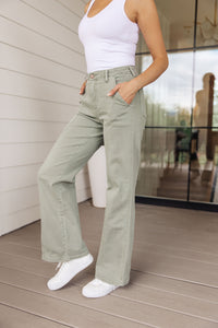 Phoebe High Rise Front Seam Straight Jeans in Sage