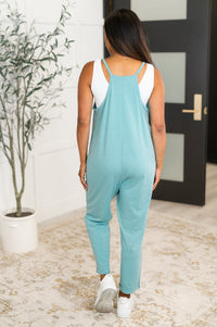 Totally Me Spaghetti Strap Jumpsuit in Heather Light Teal
