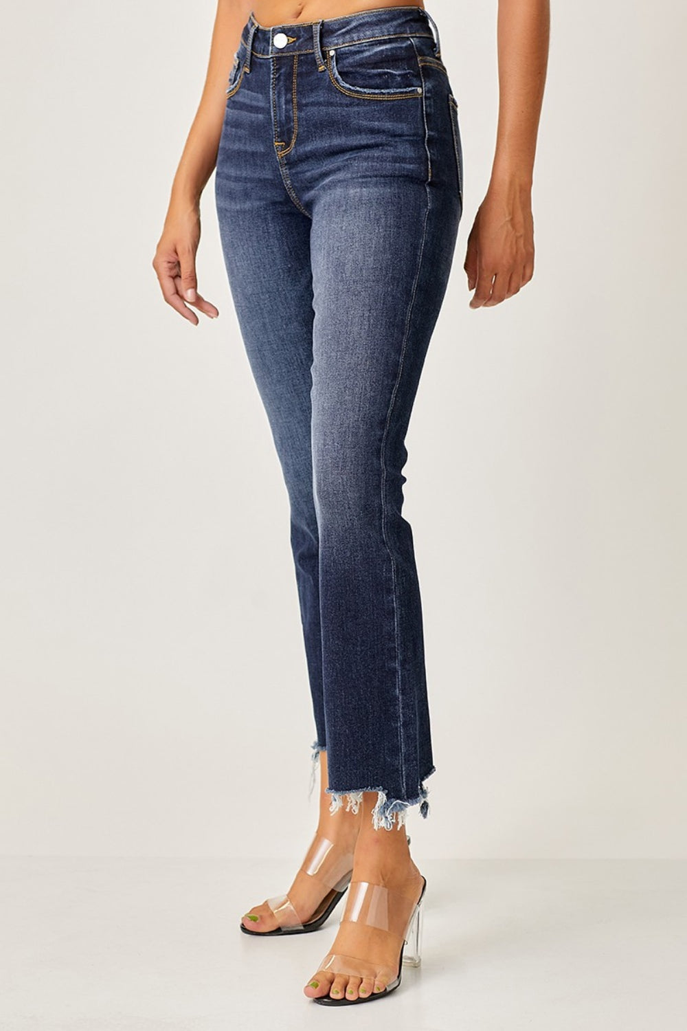 Kinsley Risen Frayed Hem Cropped Straight Jeans