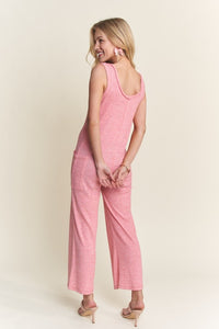 Ribbed V-Neck Wide Leg Jumpsuit with Pockets