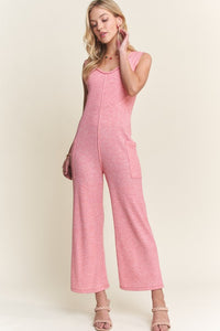 Ribbed V-Neck Wide Leg Jumpsuit with Pockets