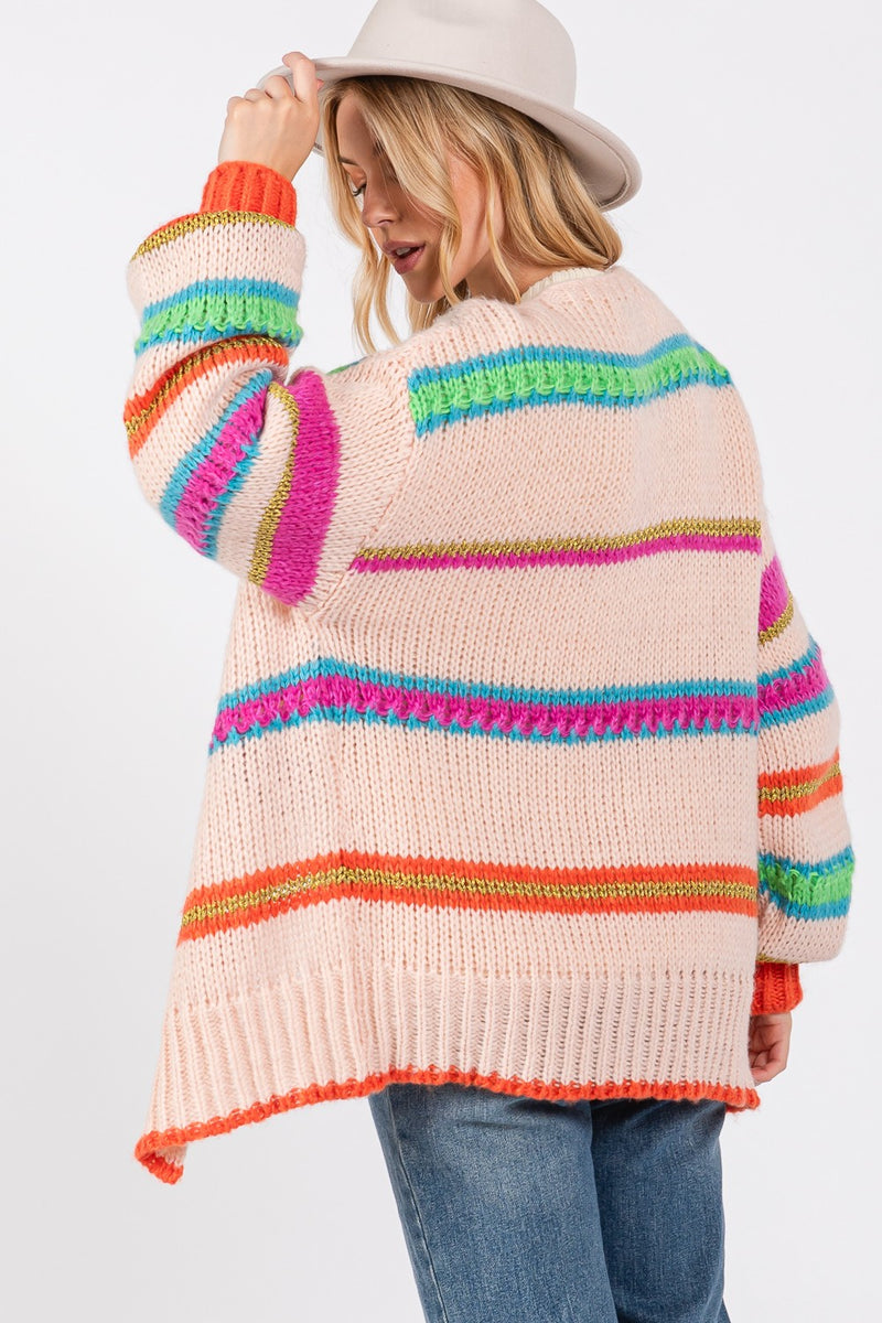 Cecilia Rainbow Striped Open Front Knit Cardigan
