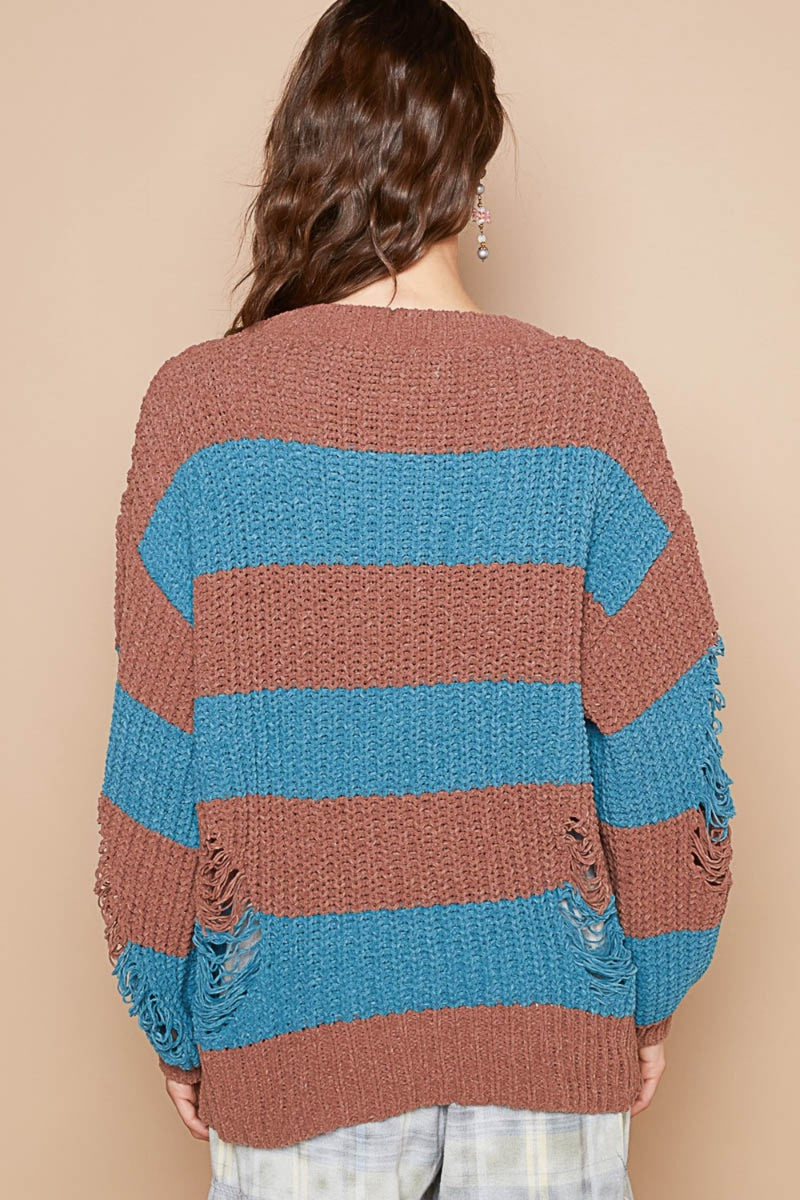Nevaeh Striped Distressed Sweater
