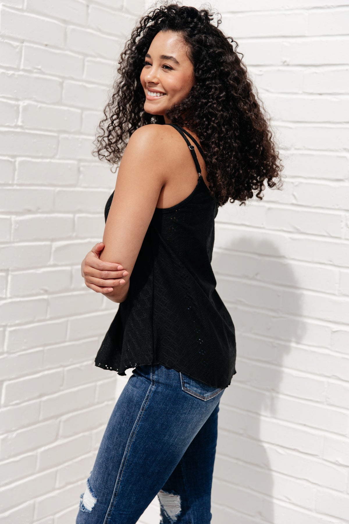 Eye on the Prize Eyelet Tank in Black