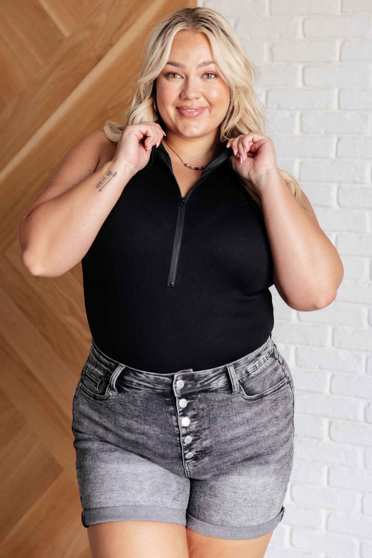 Higher and Higher Ribbed Zip Up Bodysuit