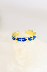 Mariana Hand Crafted Blue Cross Ring