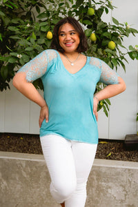 A Little Bit of Lace Top In Aqua