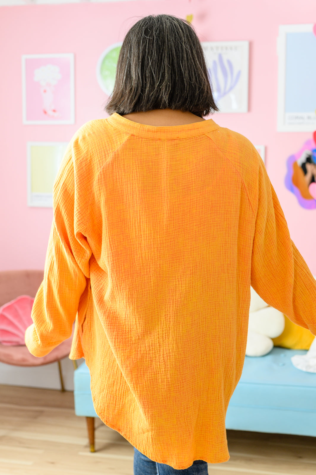 Corey Button Up Top in Tangerine