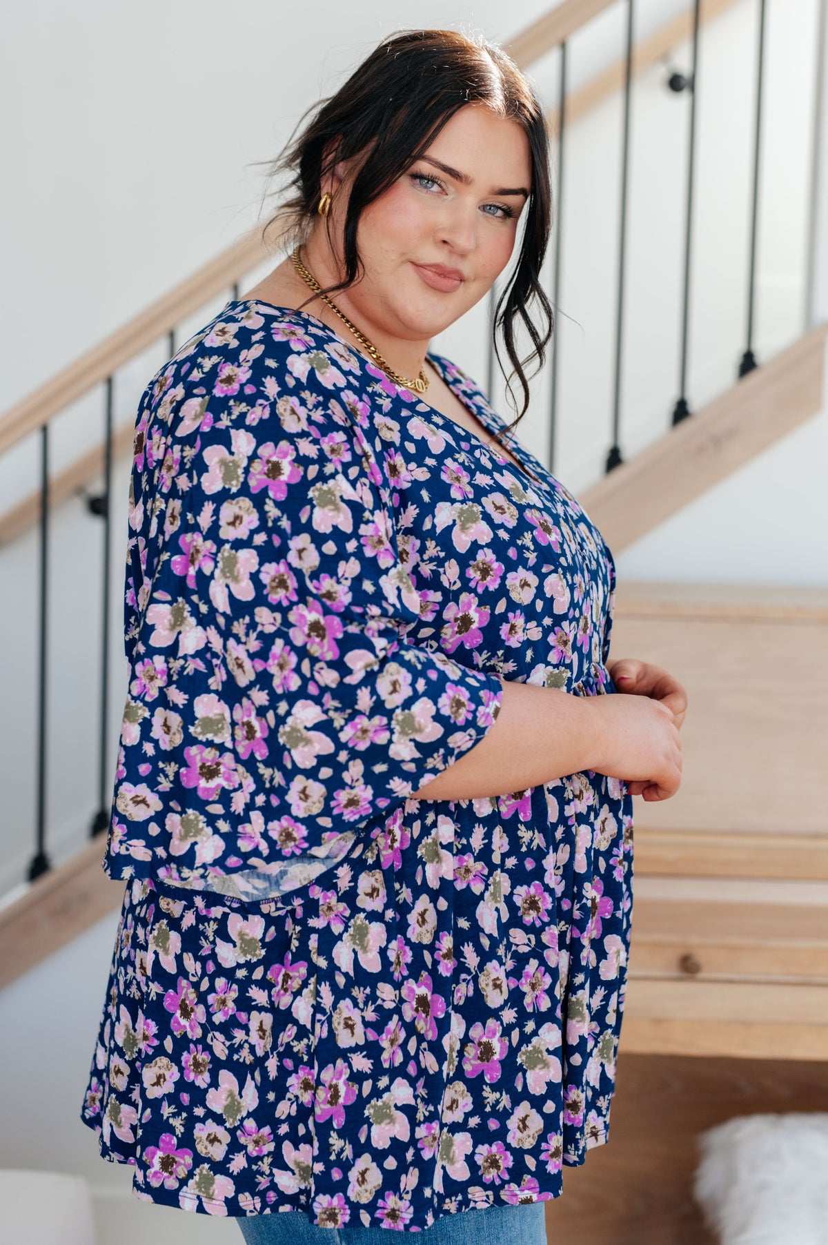 Dearest Dreamer Peplum Top in Navy Floral