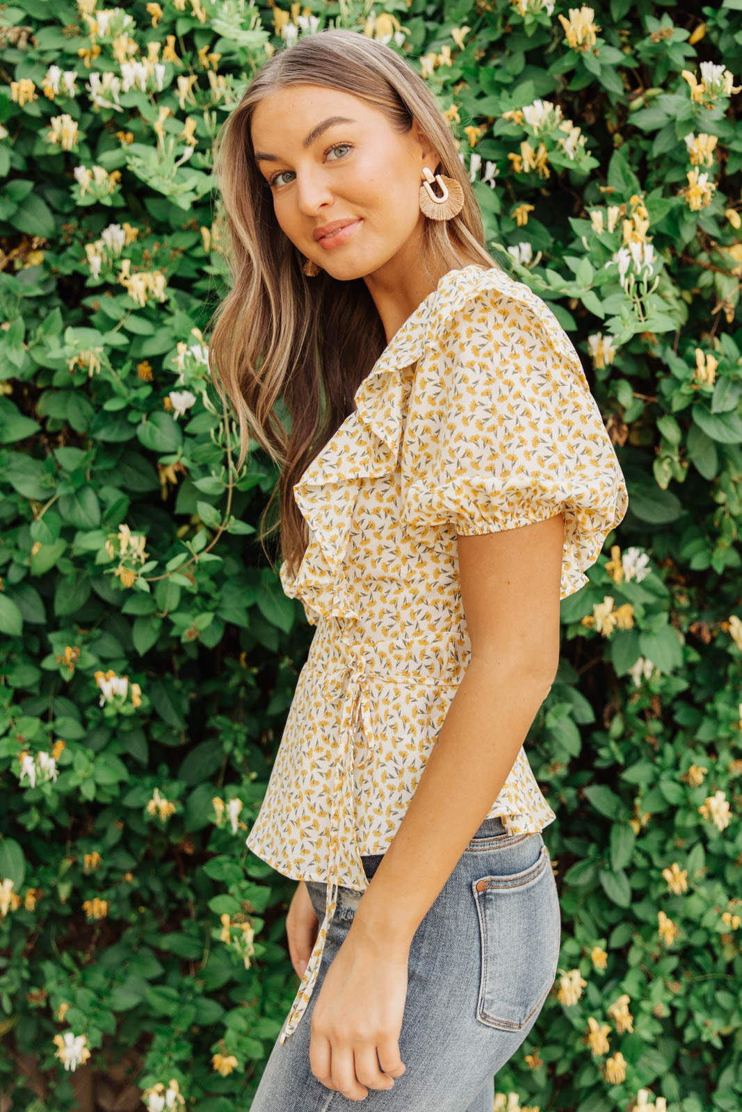 Verte Folksong Floral Top in Yellow