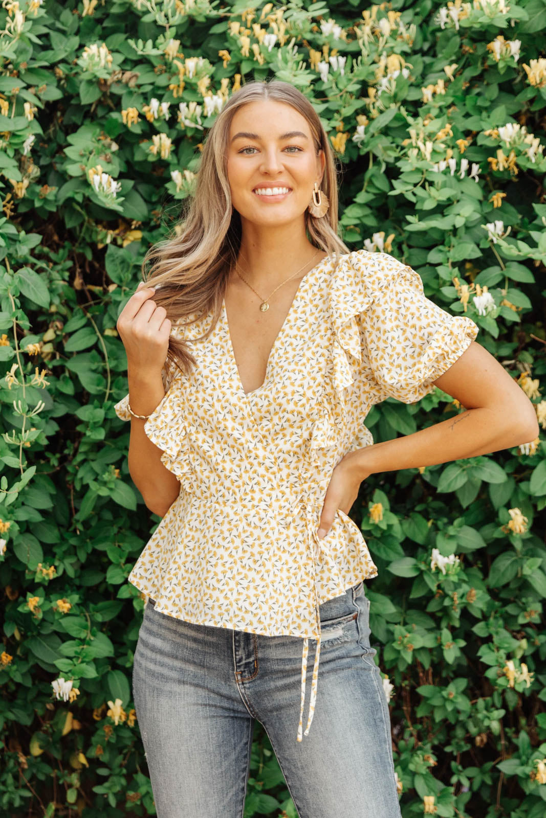 Verte Folksong Floral Top in Yellow