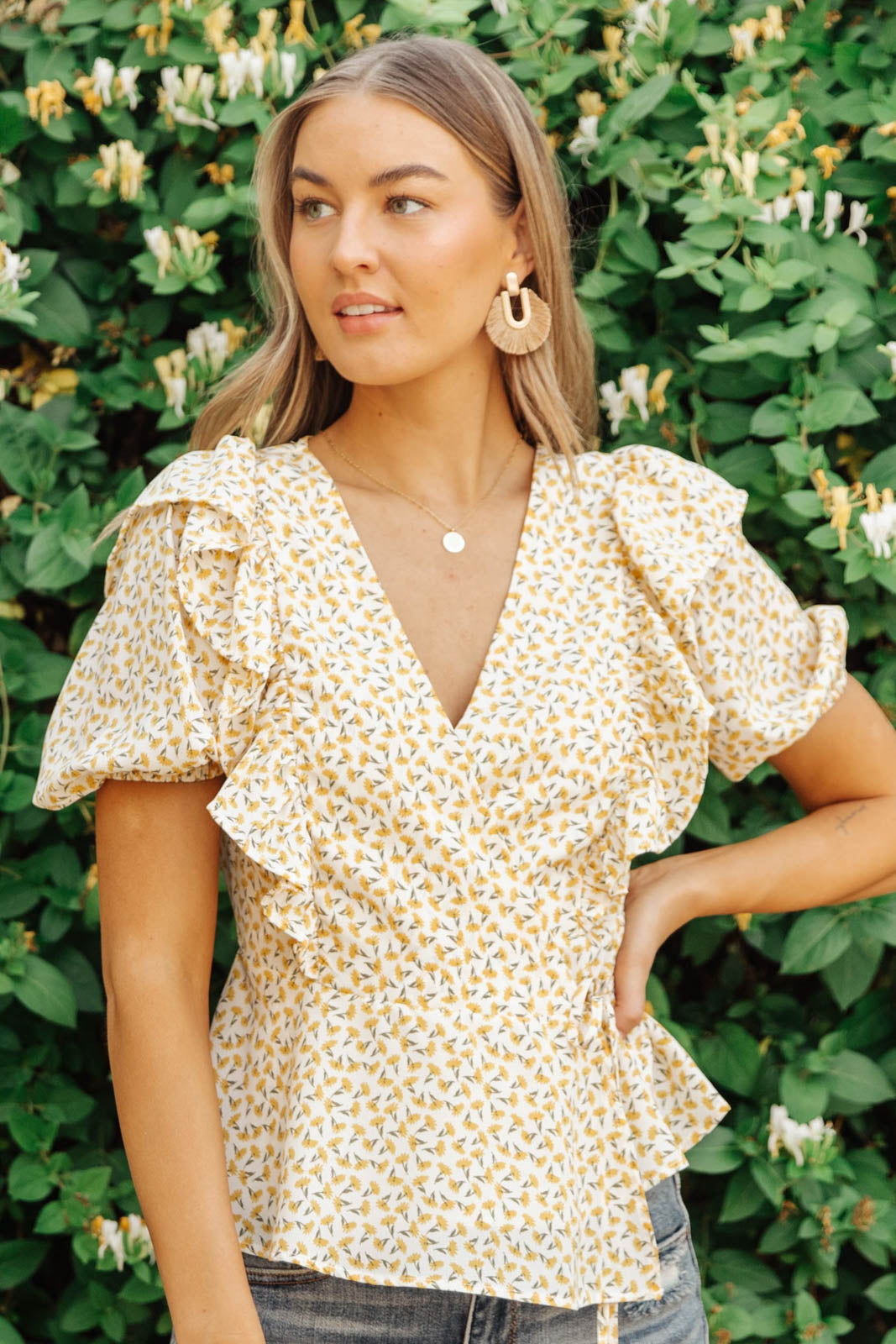 Verte Folksong Floral Top in Yellow