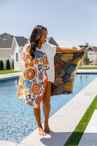 Luxury Beach Towel in Bright Retro Floral