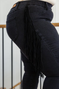 Hilary Side Fringe Skinny Jegging In Black