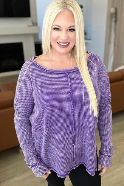 Mineral Wash Baby Waffle Long Sleeve Top in Violet