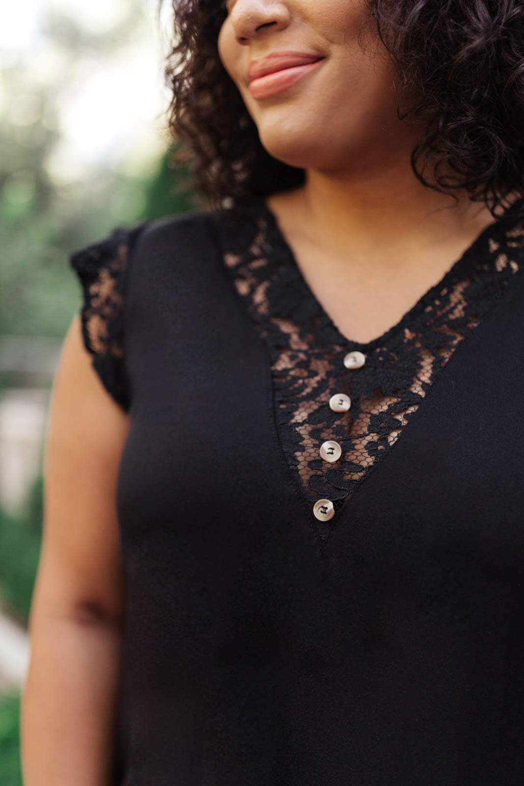 Reversible Lace Cap Sleeve Top in Black