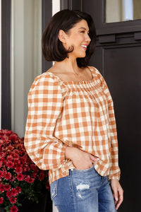 One Fine Afternoon Gingham Plaid Top In Caramel