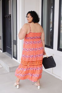 Stripes In Bloom Dress in Coral