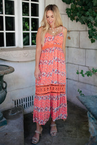 Stripes In Bloom Dress in Coral