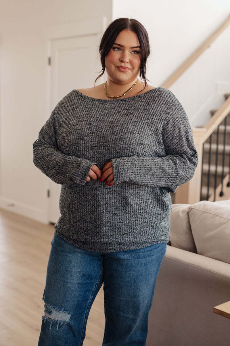 Warm Thoughts Ribbed Top in Charcoal