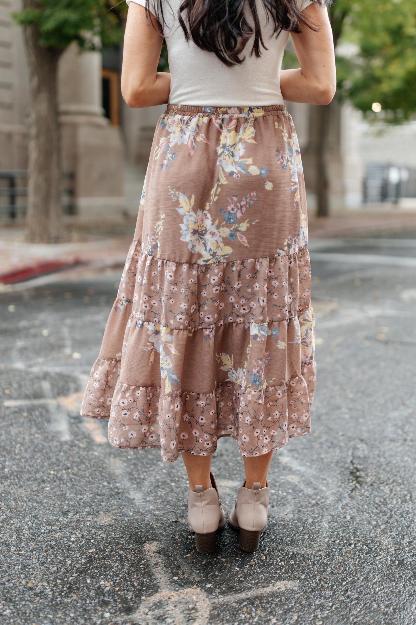 Zoe Floral Midi Skirt in Mocha